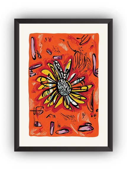 Turuncu Soyut Çiçek Çerçeveli Poster