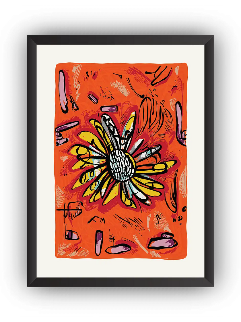 Turuncu Soyut Çiçek Çerçeveli Poster