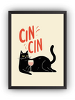 Cin Cin Siyah Kedi Çerçeveli Poster