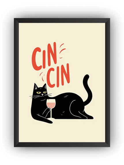 Cin Cin Siyah Kedi Çerçeveli Poster