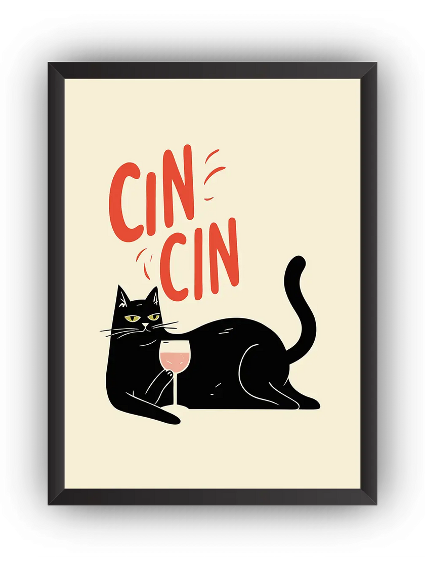 Cin Cin Siyah Kedi Çerçeveli Poster