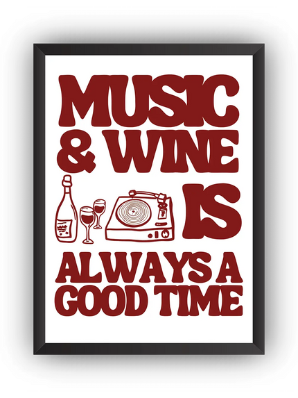 Music & Wine Çerçeveli Poster