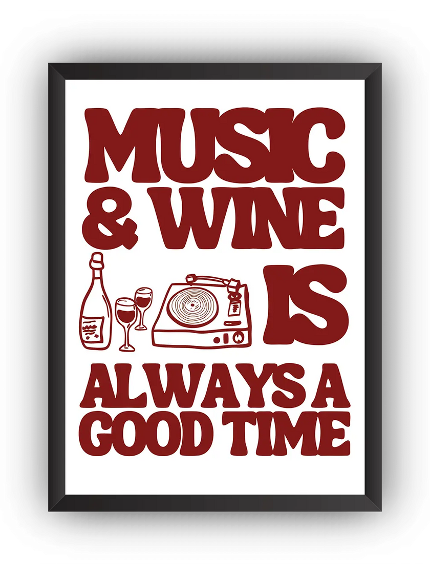 Music & Wine Çerçeveli Poster