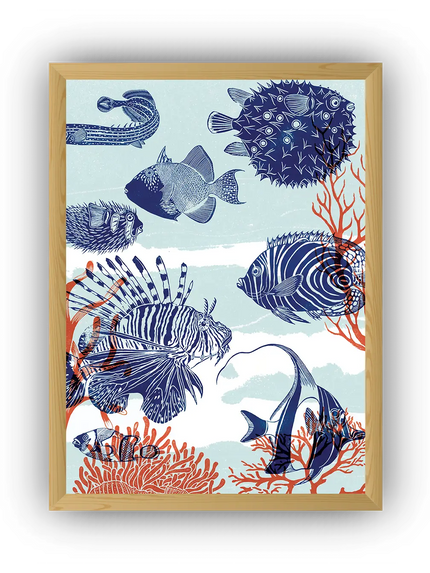 Ocean Life Vintage Çerçeveli Poster