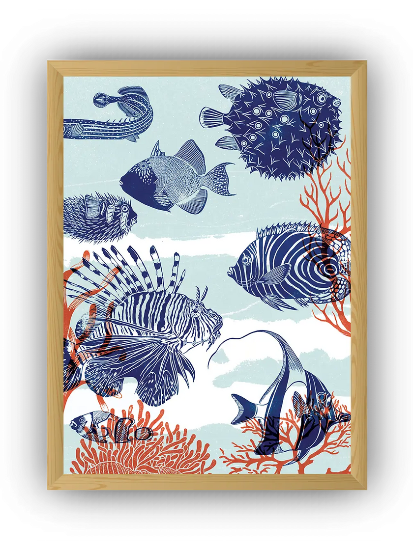 Ocean Life Vintage Çerçeveli Poster