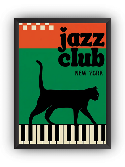 Jazz Club Cat Çerçeveli Poster