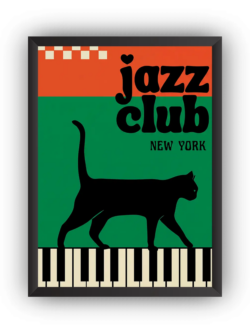 Jazz Club Cat Çerçeveli Poster