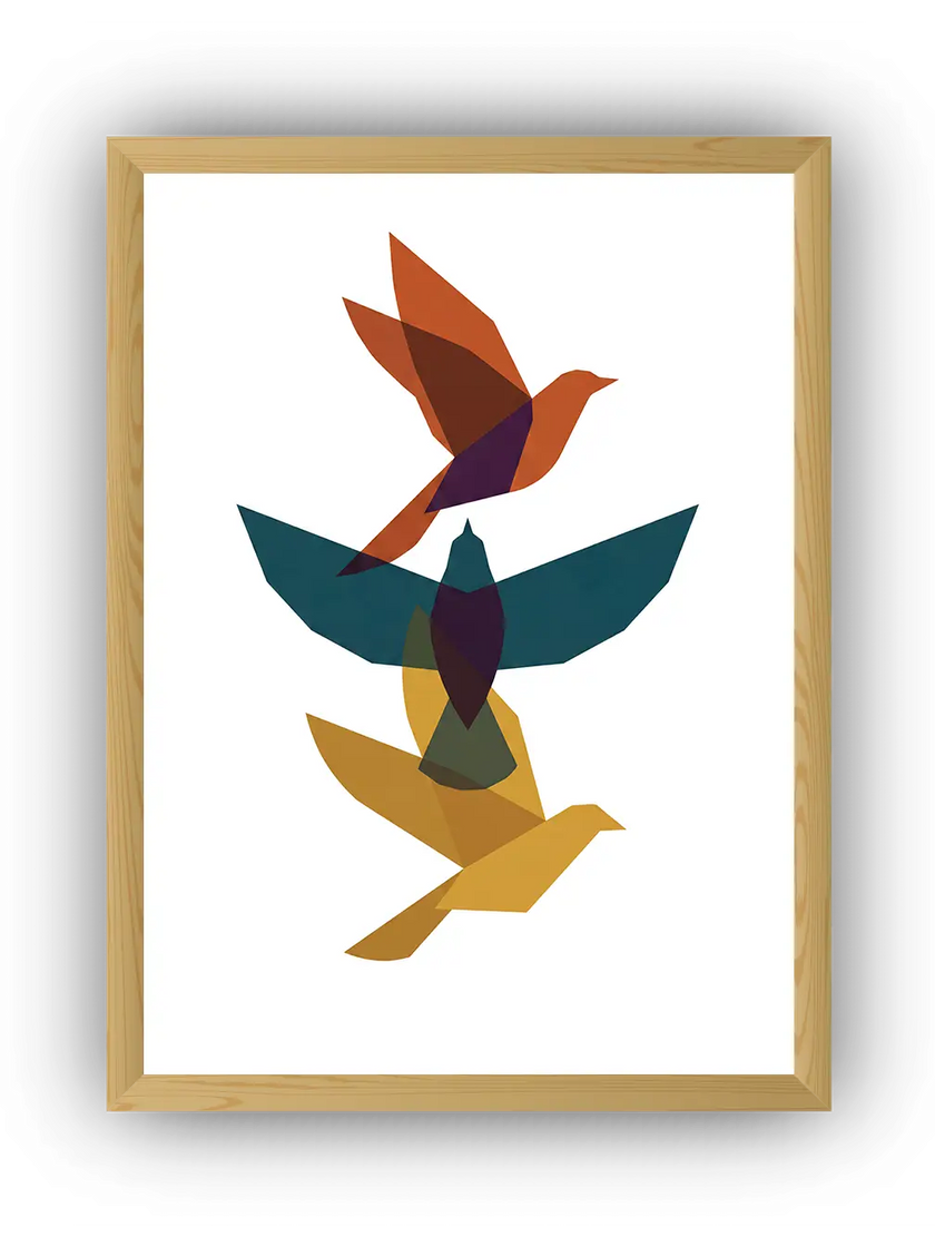 Geometric Birds Çerçeveli Poster
