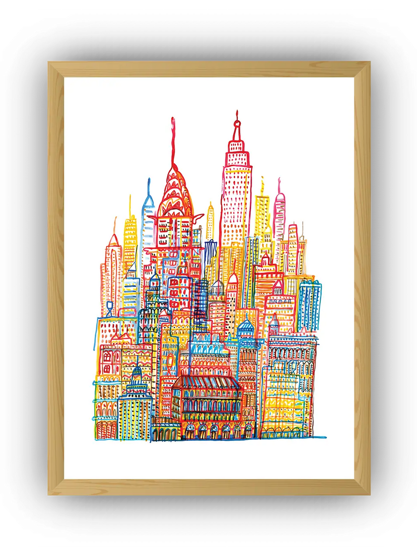 New York Sketch Çerçeveli Poster