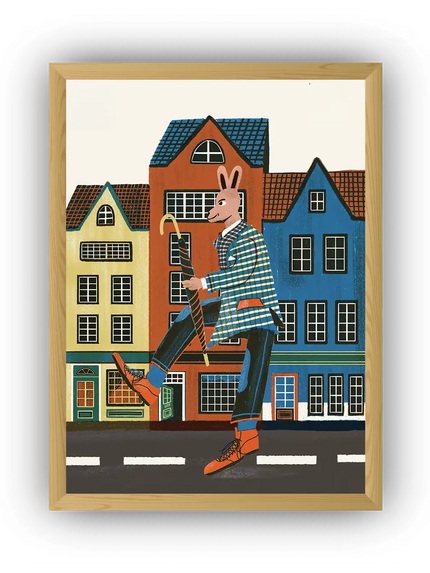 Retro City Bunny Çerçeveli Poster