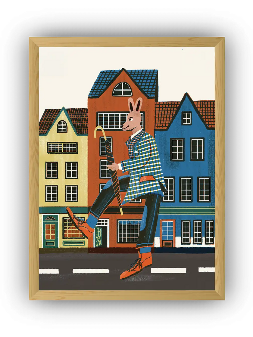 Retro City Bunny Çerçeveli Poster