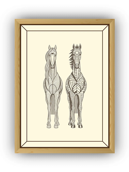 İkili At Deseni Çerçeveli Poster