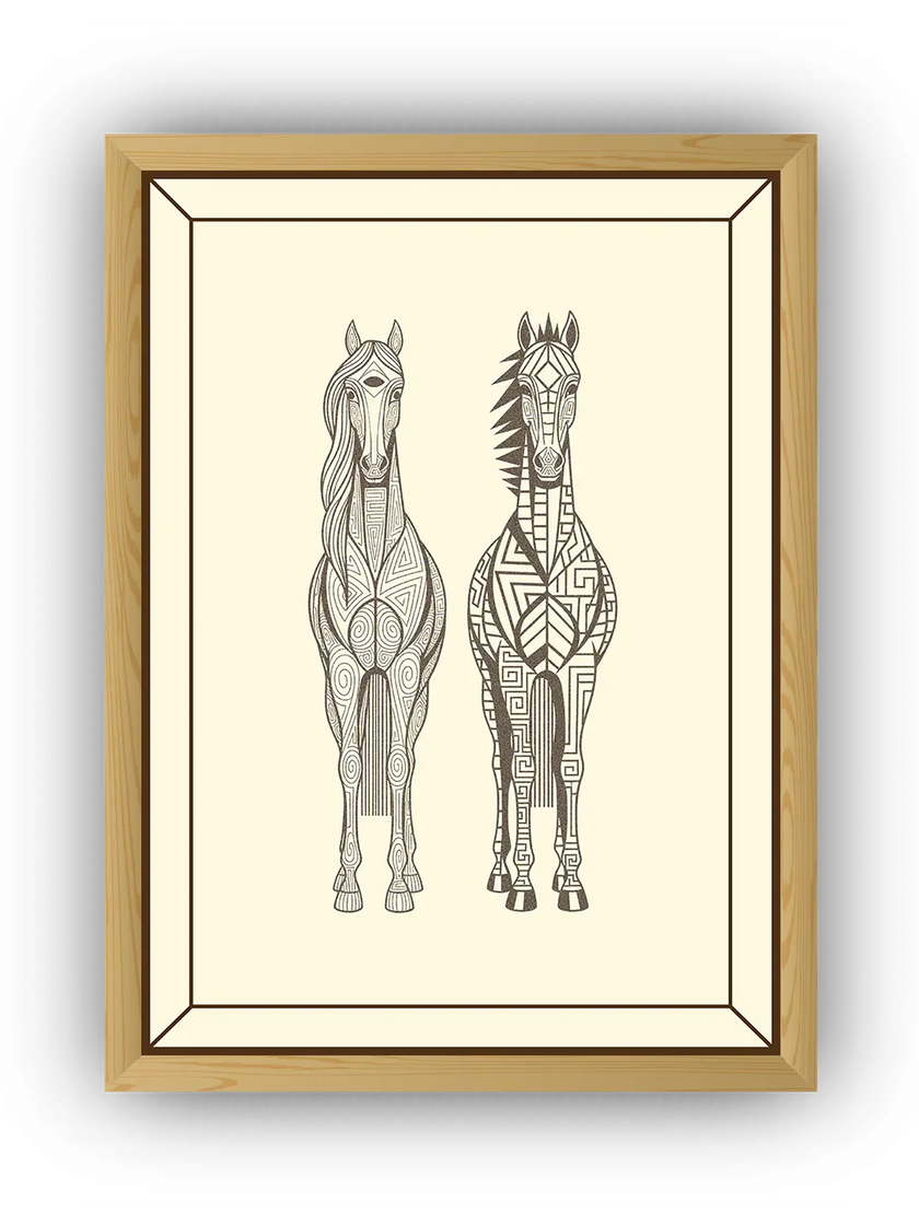 İkili At Deseni Çerçeveli Poster