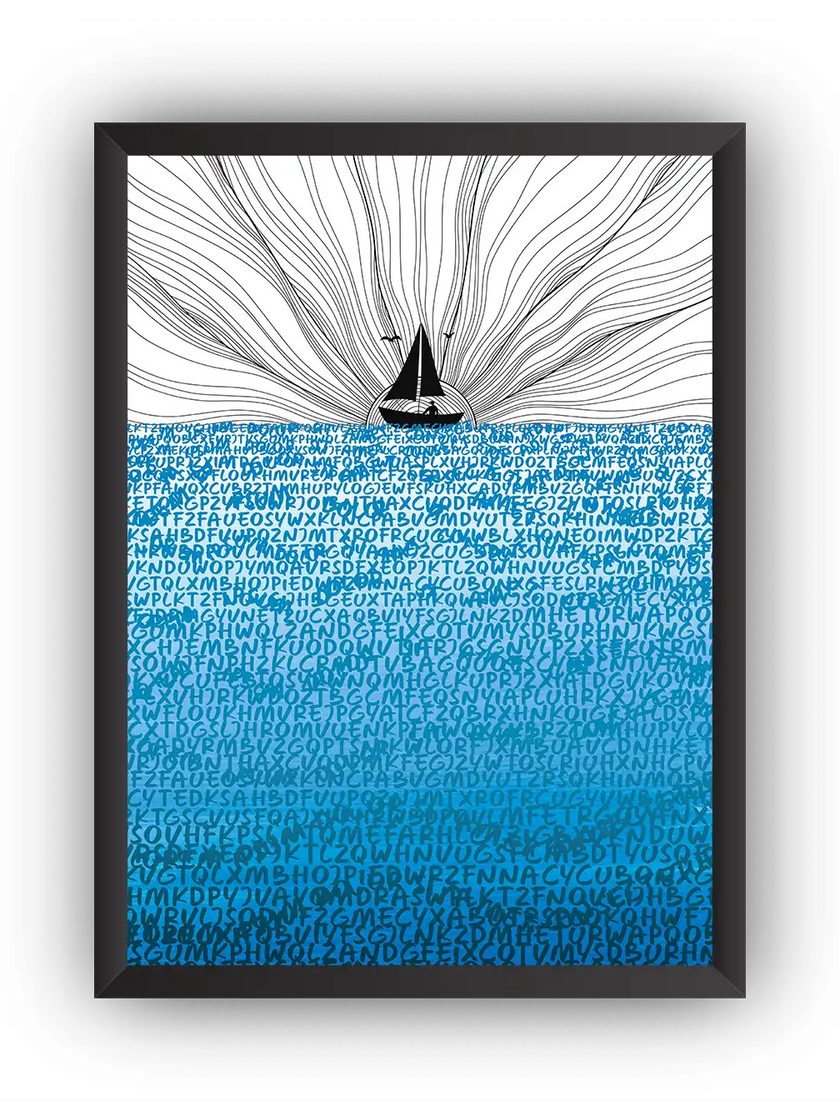 Blue Sea Letters Çerçeveli Poster