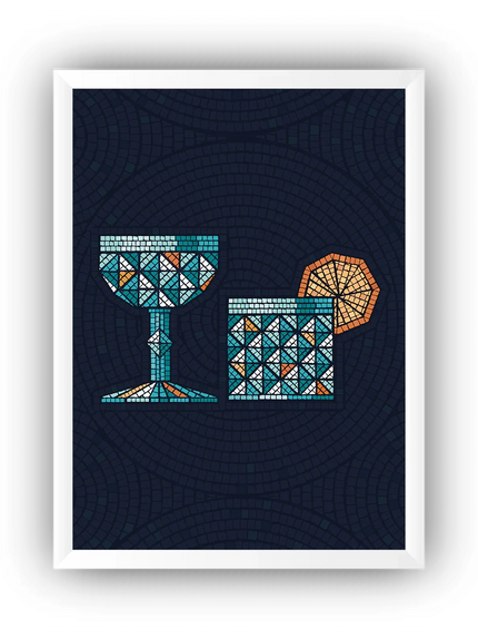 Mozaik Cocktail Art Çerçeveli Poster
