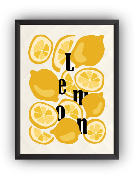 Sarı Limon İllüstrasyonu Çerçeveli Poster