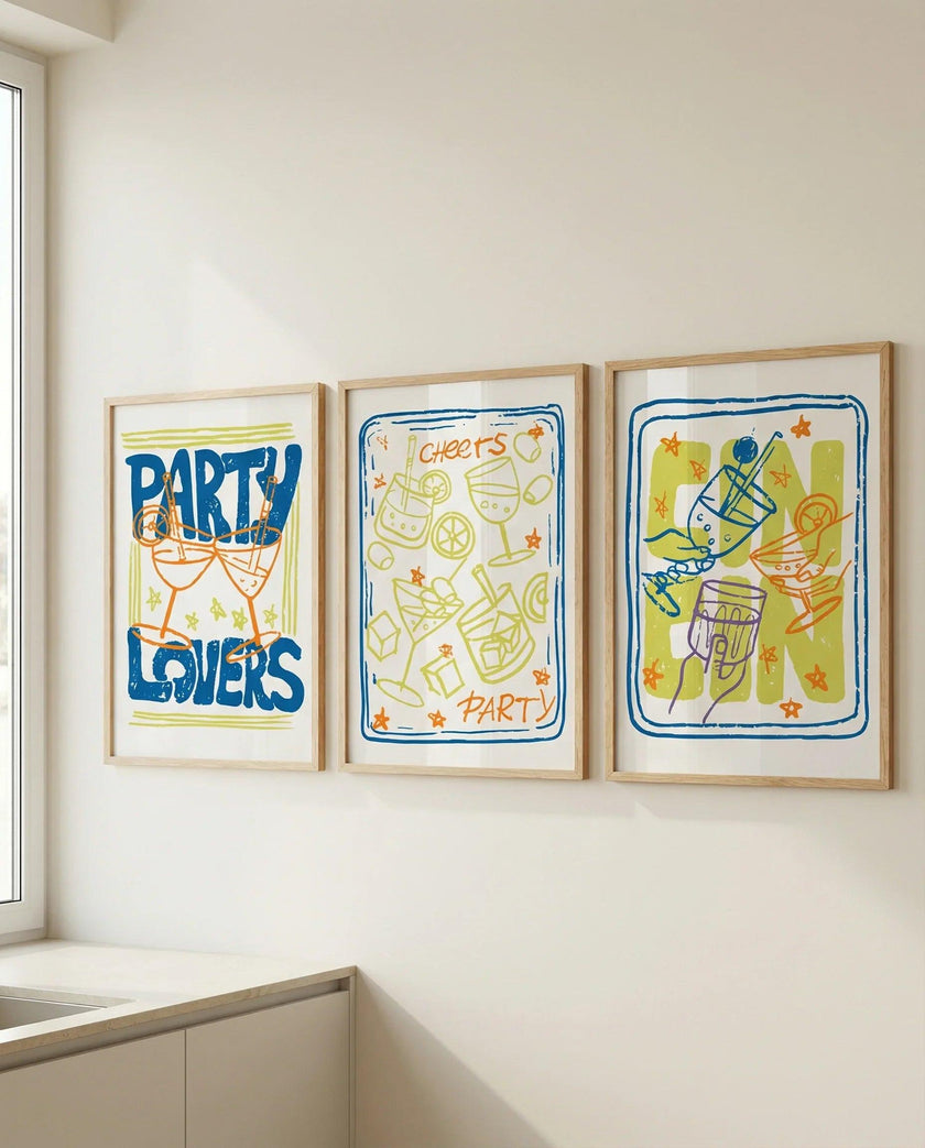 Party Lovers 3'lü Çerçeveli Poster Set