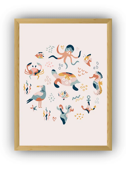 Minik Deniz Canlıları Çerçeveli Çocuk Odası Poster