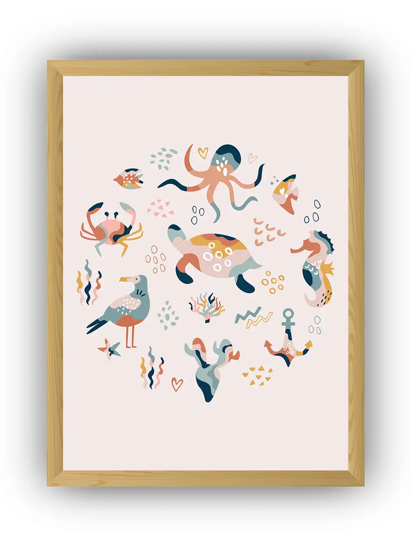 Minik Deniz Canlıları Çerçeveli Çocuk Odası Poster