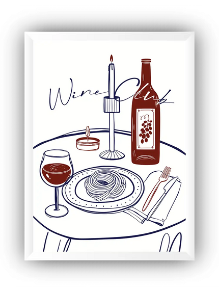 Wine Club İllüstrasyonu Çerçeveli Poster