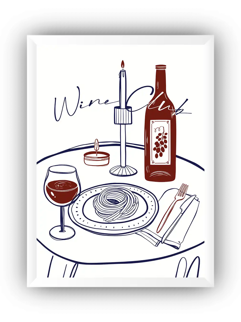Wine Club İllüstrasyonu Çerçeveli Poster