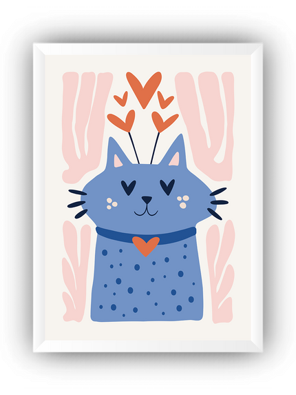 Kalpli Kedi İllüstrasyonu Çerçeveli Poster