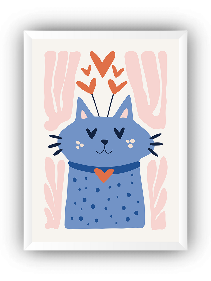 Kalpli Kedi İllüstrasyonu Çerçeveli Poster