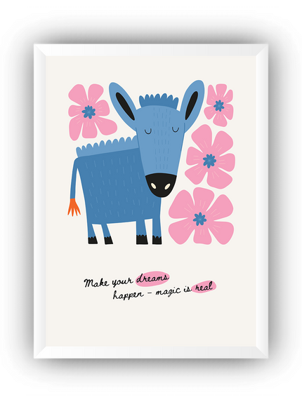 Çiçek Desenli Eşek İllüstrasyonu Çerçeveli Poster