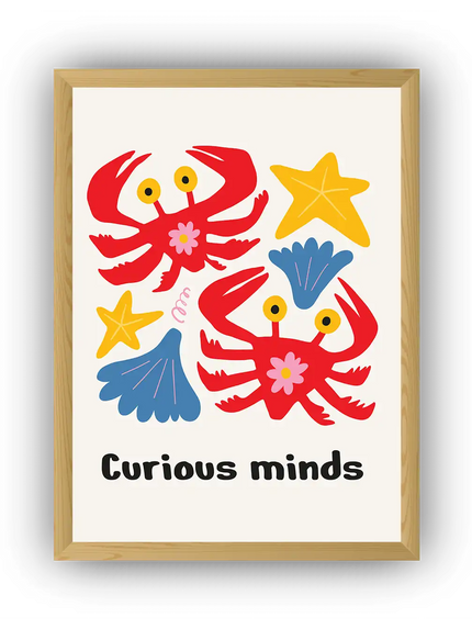 Curious Minds – Yengeç Temalı Çocuk Odası Çerçeveli Poster