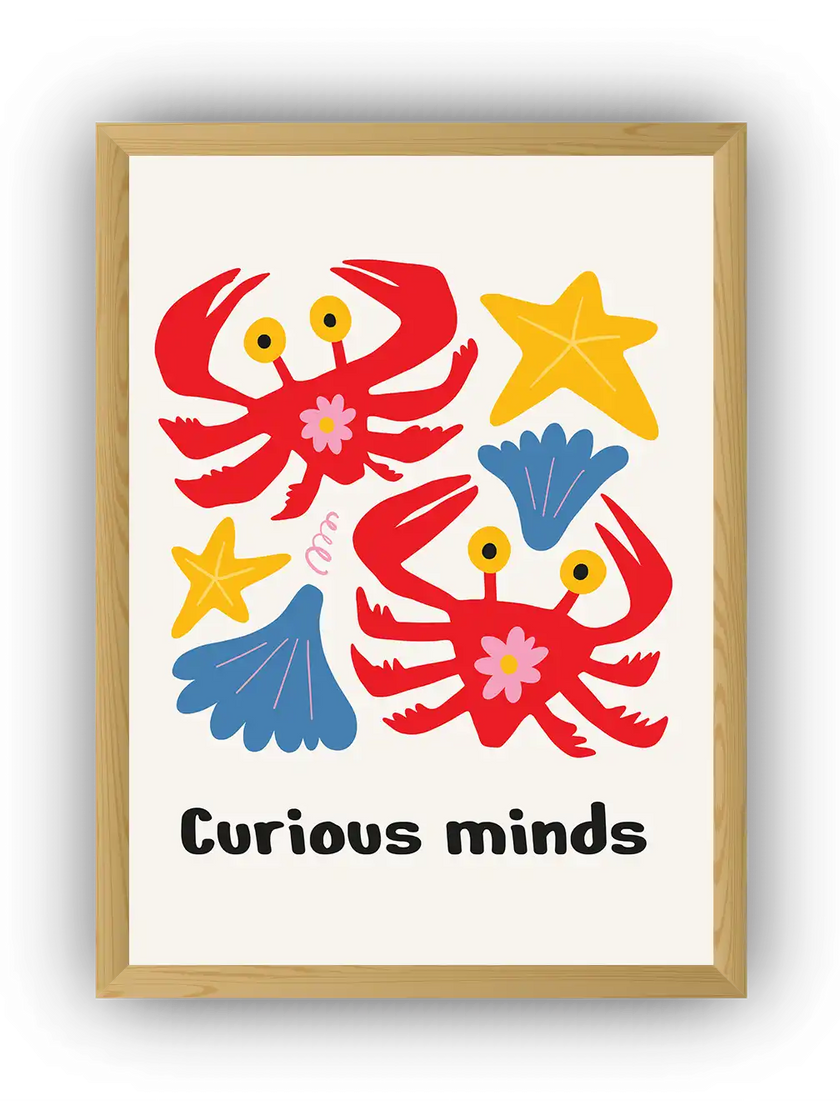 Curious Minds – Yengeç Temalı Çocuk Odası Çerçeveli Poster