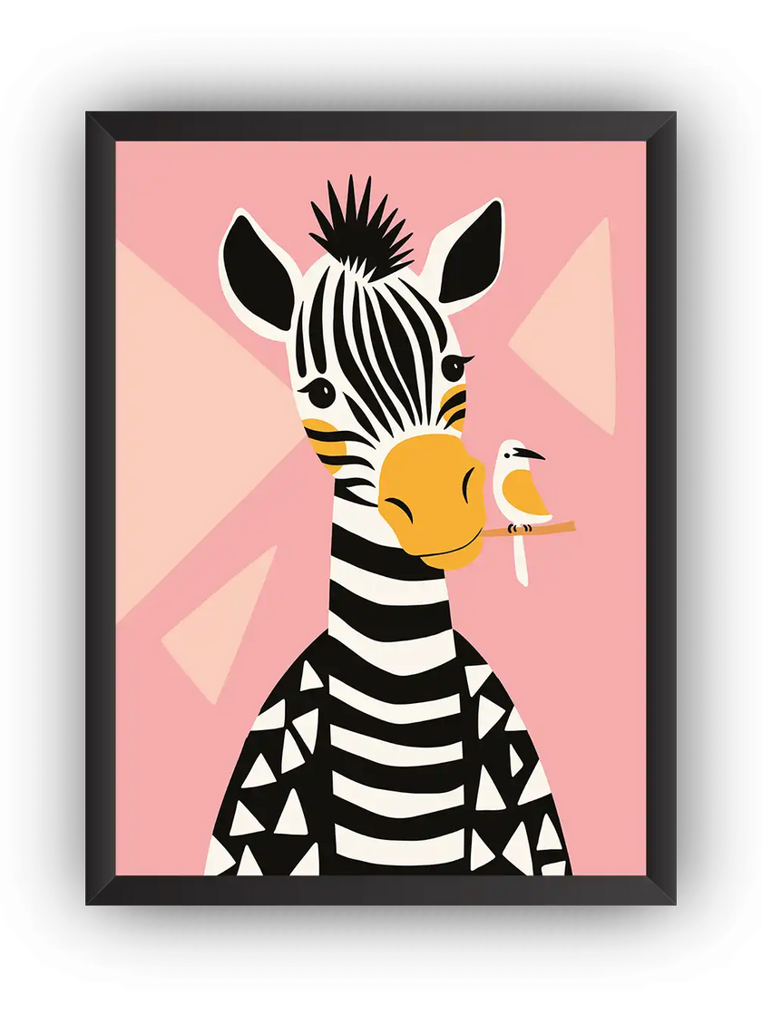 Zebra & Bird Çocuk Odası Çerçeveli Poster