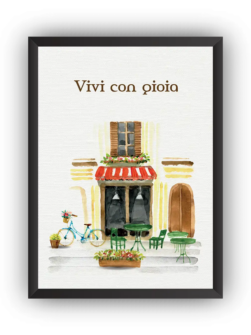 Vivi Con Gioia – İtalyan Kafe Çerçeveli Poster
