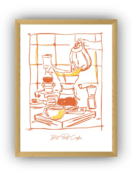 First Coffee Çerçeveli Poster