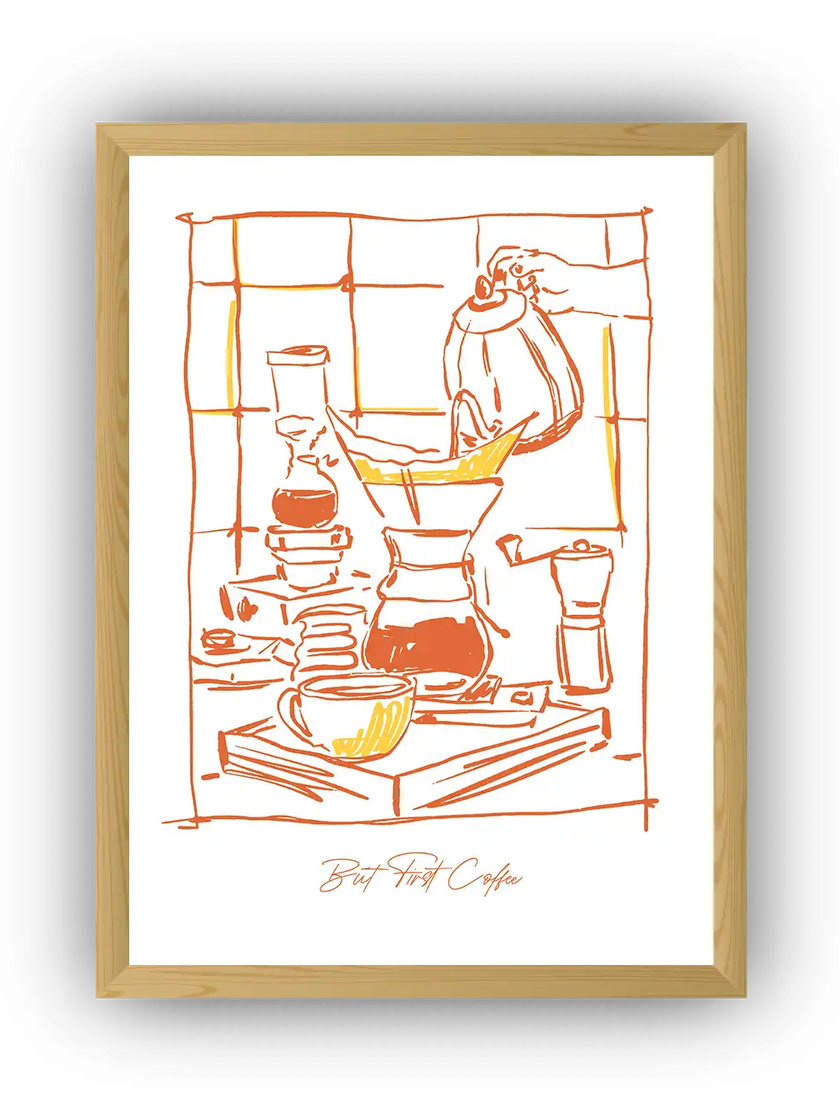 First Coffee Çerçeveli Poster