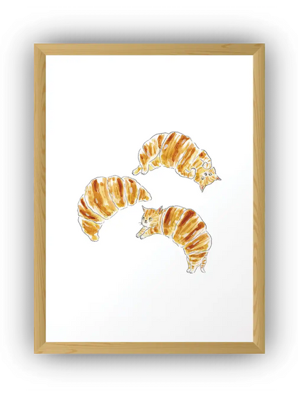 Kruvasan Kediler Çerçeveli Poster