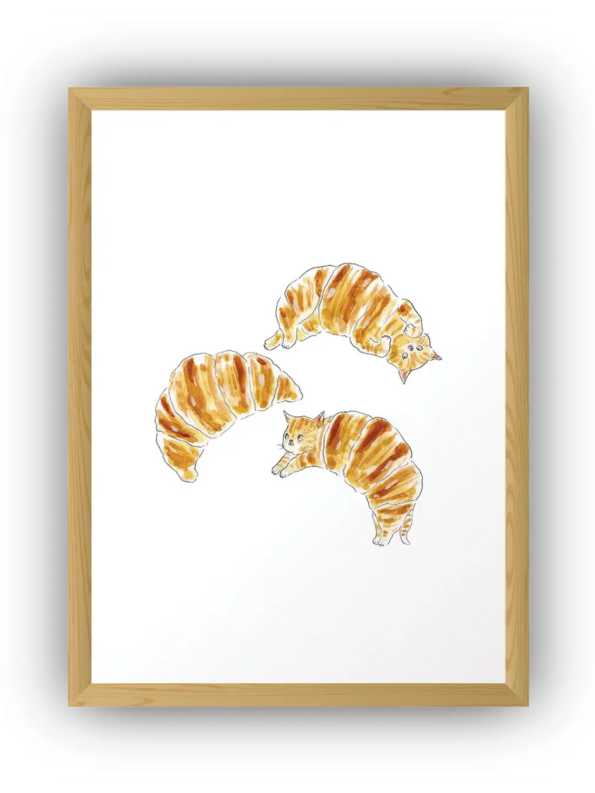 Kruvasan Kediler Çerçeveli Poster