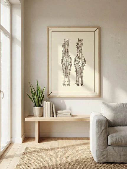 İkili At Deseni Çerçeveli Poster