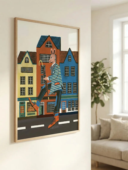 Retro City Bunny Çerçeveli Poster