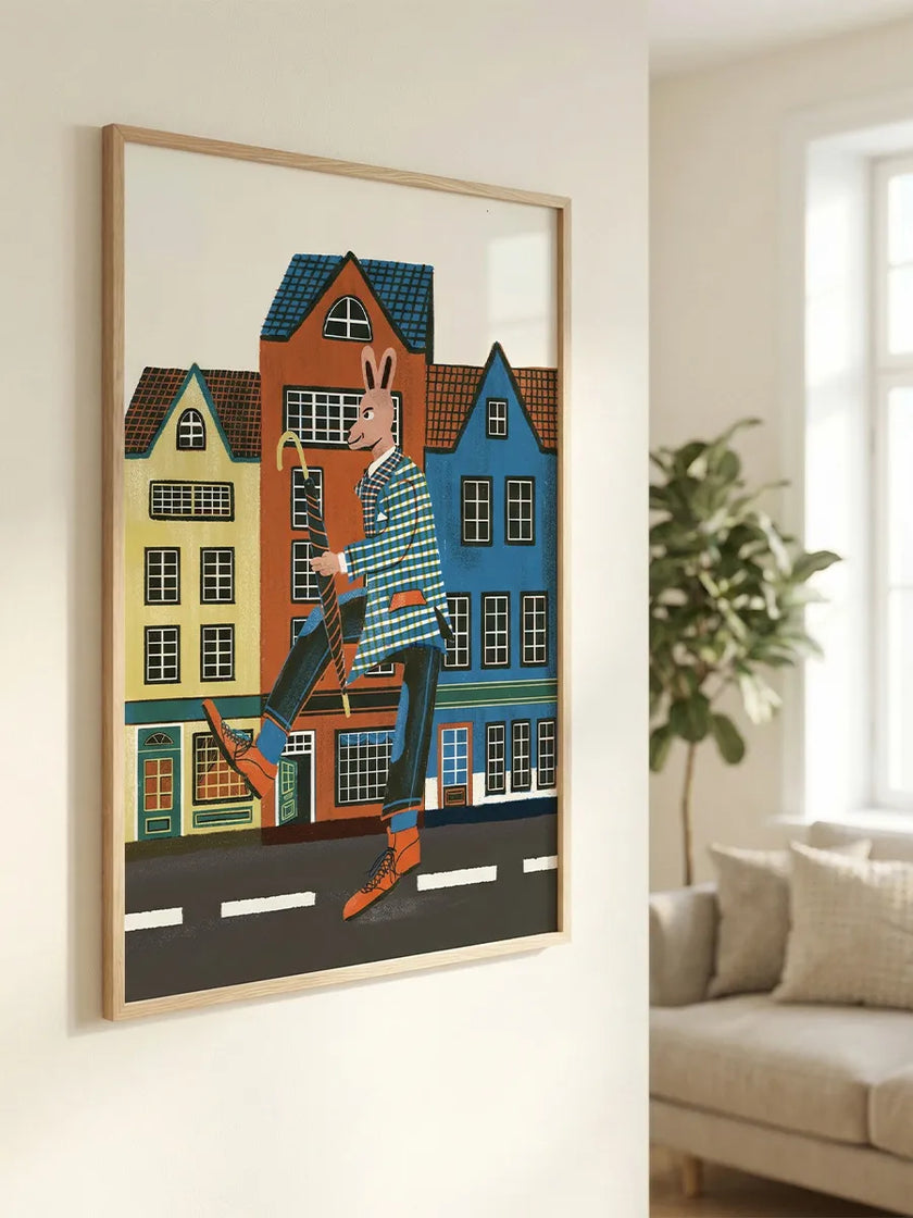 Retro City Bunny Çerçeveli Poster