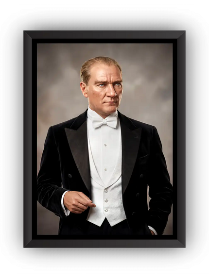 Atatürk Beyaz Papyonlu Çerçeveli Poster
