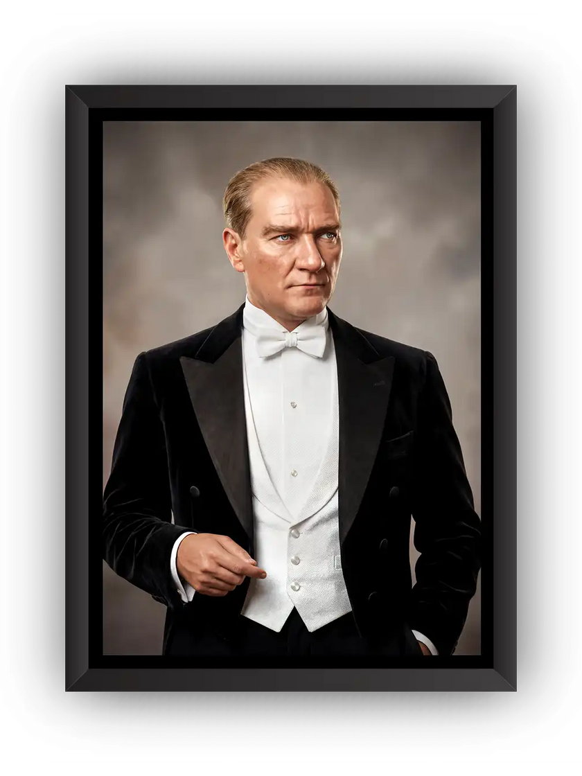 Atatürk Beyaz Papyonlu Çerçeveli Poster