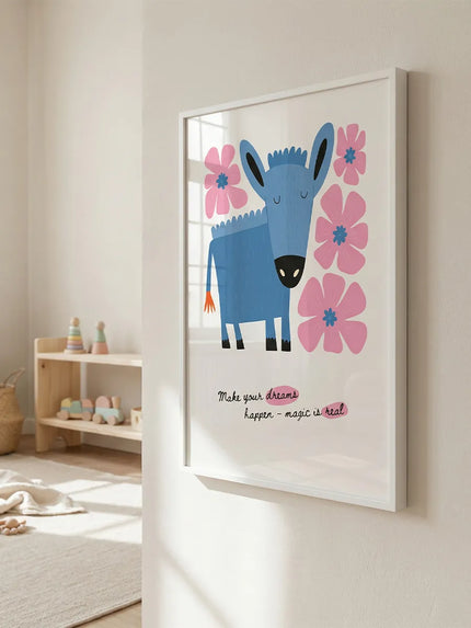 Çiçek Desenli Eşek İllüstrasyonu Çerçeveli Poster