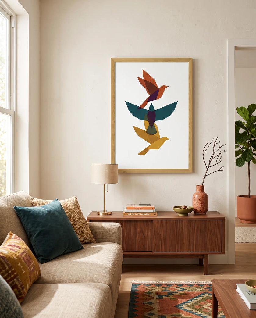 Geometric Birds Çerçeveli Poster