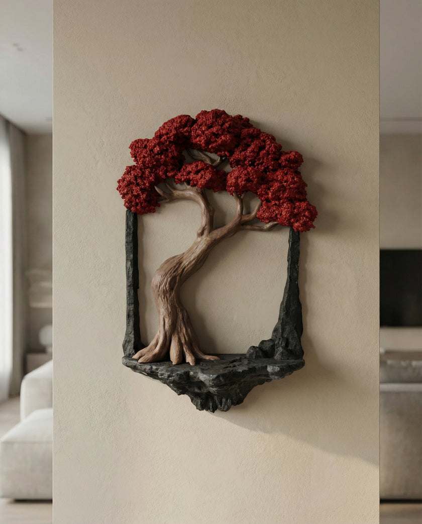 Kırmızı Yapraklı Ağaç Duvar Dekoru