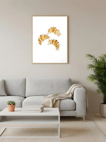 Kruvasan Kediler Çerçeveli Poster