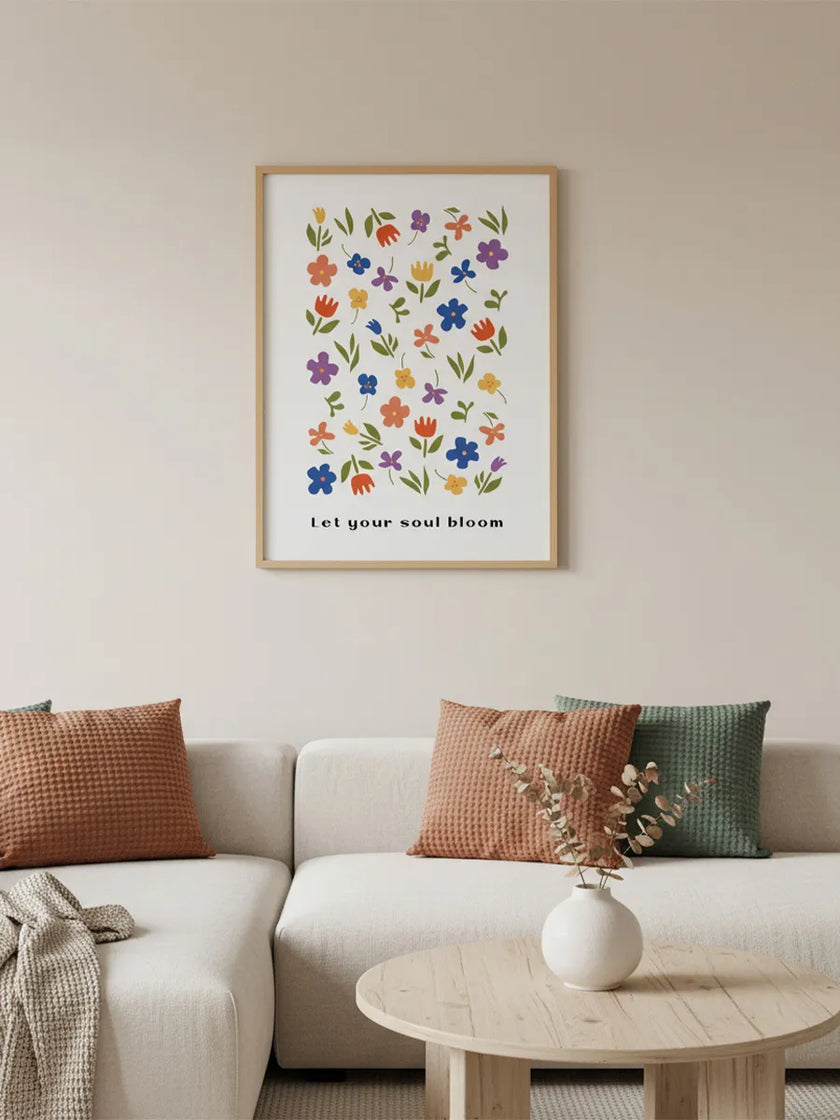 Let Your Soul Bloom – Çiçek İllüstrasyon Çerçeveli Poster