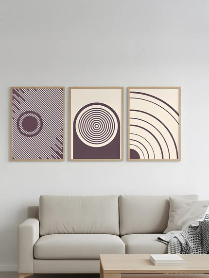 Modern Geometrik Çizgiler 3’lü Çerçeveli Poster Set