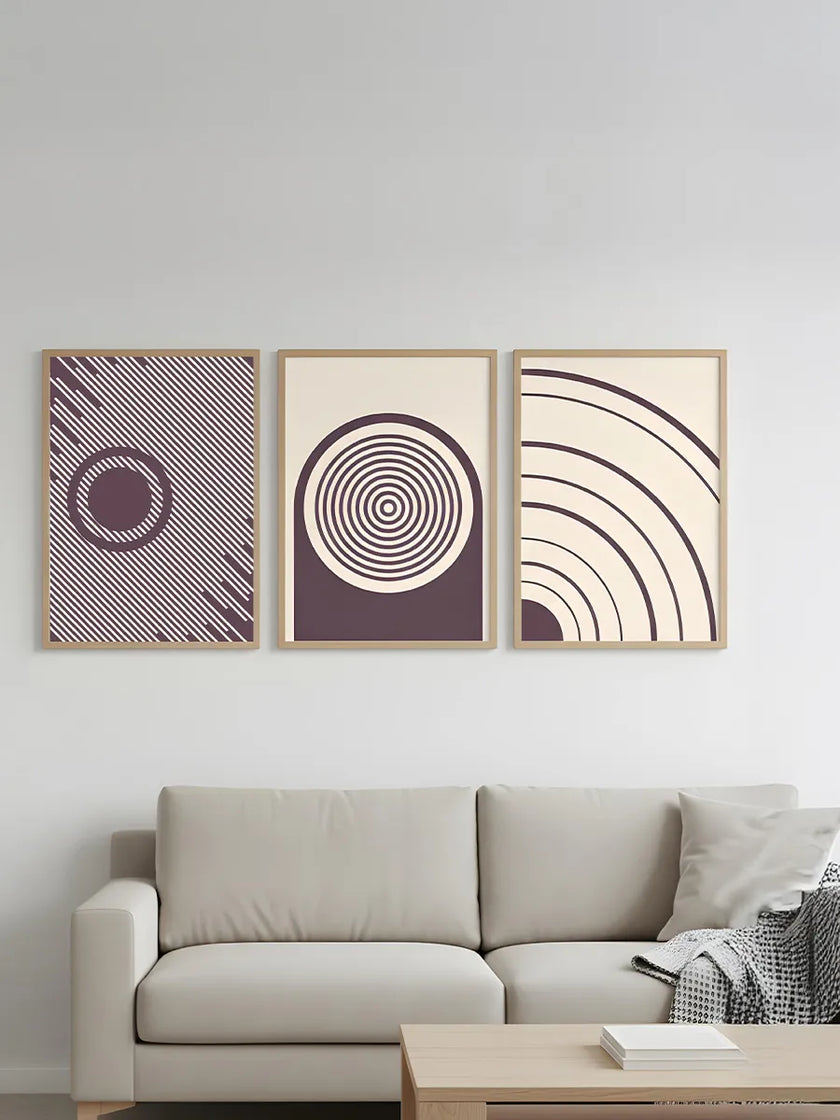 Modern Geometrik Çizgiler 3’lü Çerçeveli Poster Set