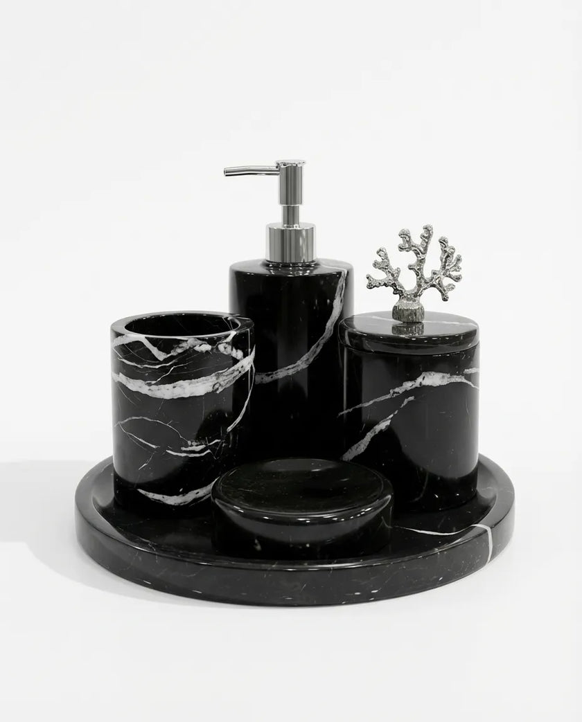 Noir Mermer Banyo Aksesuar Seti