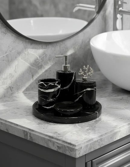Noir Mermer Banyo Aksesuar Seti